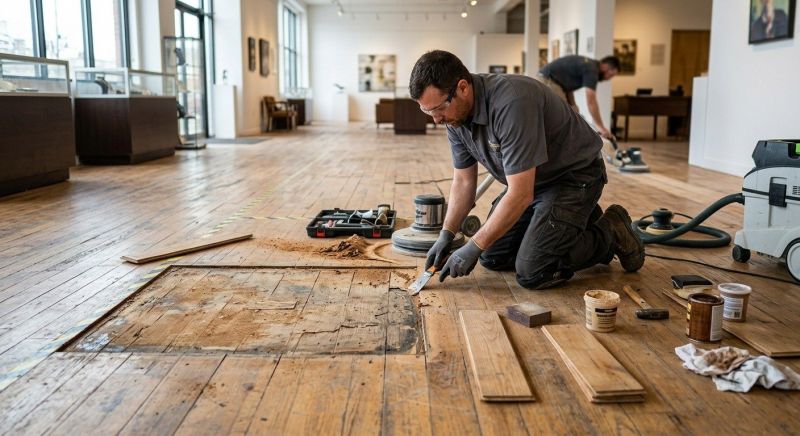 Our team working on Wood Floor Service projects in Racine, WI